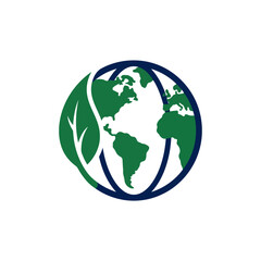 Obraz premium Green leaf on planet earth globe symbol.