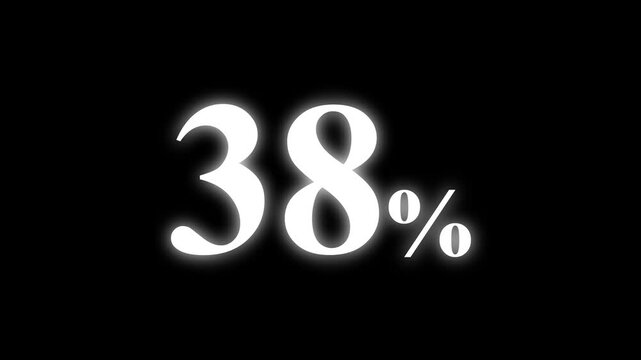 Abstract 38 percent animation on black background. percent with a transparent background. Perfect for video overlays, Rendered in high quality.