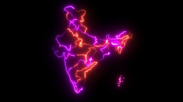 Neon Glowing France Map Outline Motion Video Cyberpunk LED Country Border Loop Graphic
