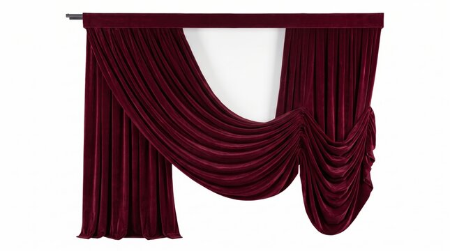 Elegant dark red fabric curtain draped on a window rod