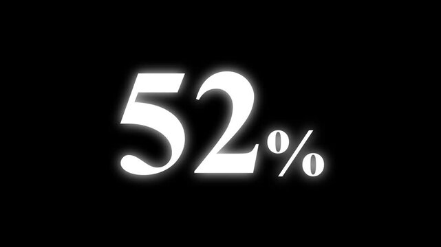 Abstract 52 percent animation on black background. percent with a transparent background. Perfect for video overlays, Rendered in high quality.