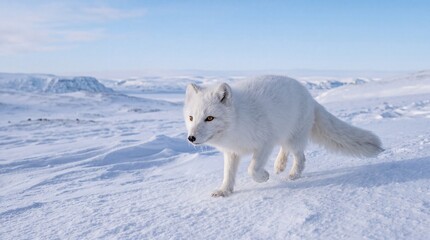 Fototapeta premium Majestic Arctic Fox in Pure Winter Snow Under Crisp Daylight