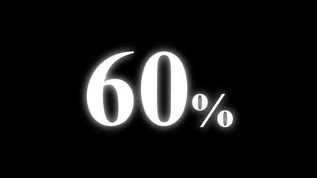 Abstract 60 percent animation on black background. percent with a transparent background. Perfect for video overlays, Rendered in high quality.