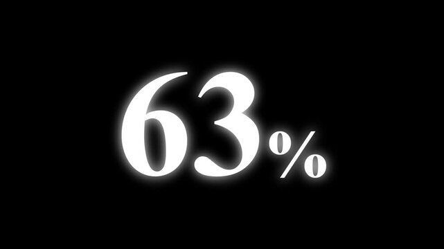 Abstract 63 percent animation on black background. percent with a transparent background. Perfect for video overlays, Rendered in high quality.