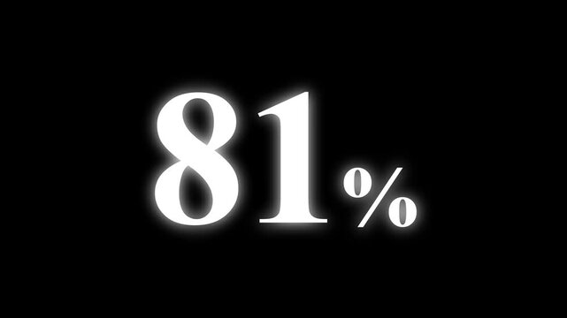 Abstract 81 percent animation on black background. percent with a transparent background. Perfect for video overlays, Rendered in high quality.