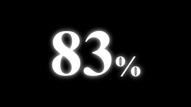 Abstract 83 percent animation on black background. percent with a transparent background. Perfect for video overlays, Rendered in high quality.