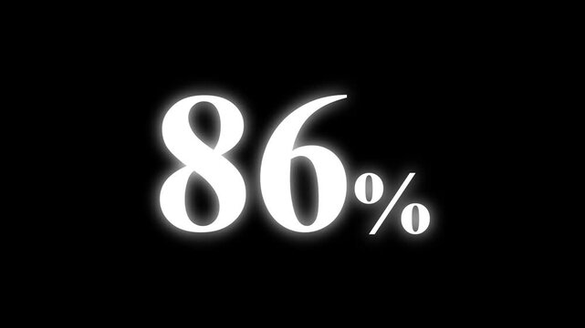 Abstract 86 percent animation on black background. percent with a transparent background. Perfect for video overlays, Rendered in high quality.