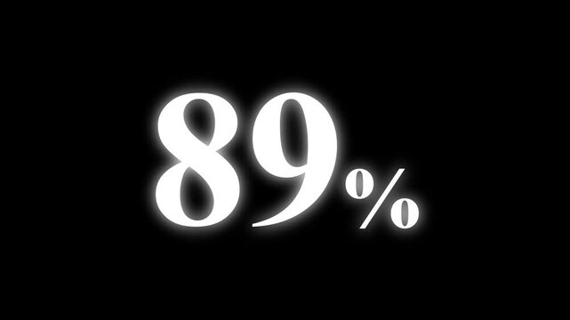 Abstract 89 percent animation on black background. percent with a transparent background. Perfect for video overlays, Rendered in high quality.