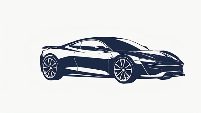 Sleek minimalist graphic illustration of a navy blue luxury supercar on a white background.