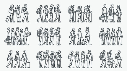 Diverse Travelers with Luggage and Backpacks Icon Set for Web and Print Design © Maura