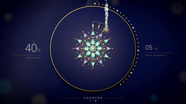 Sand Mandala Loading Animation, Tibetan Sacred Geometry Progress Loader with Gold Sand Art Pattern