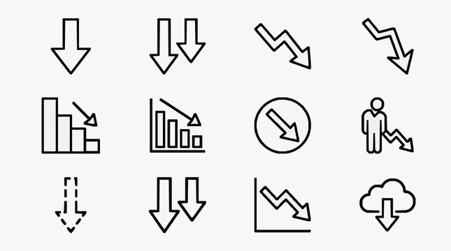 Downward Trends and Decline Icons Set for Presentations and Reports