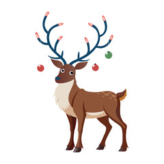 Cute Christmas Reindeer with Festive Antlers and Ornaments © icons