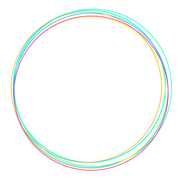 Hand-drawn style circular frame made of overlapping colorful lines, simple illustration