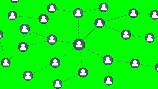 Social network connections animation with people icons connecting on green screen chroma key background