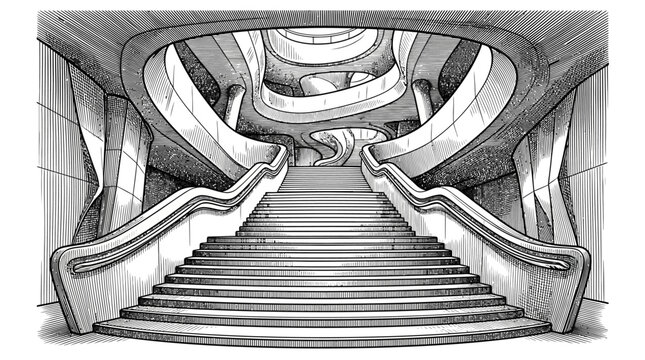 The Image Is A Black And White Illustration Of A Spiral Staircase The Made
