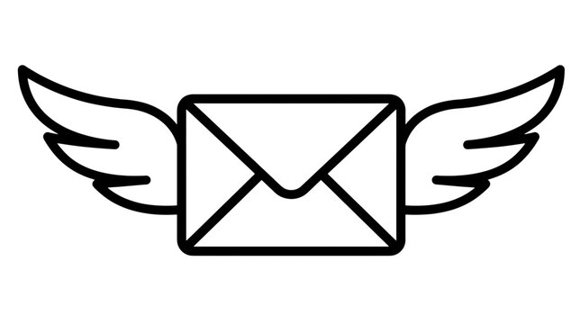 Winged envelope icon with transparent background for email or messaging concept