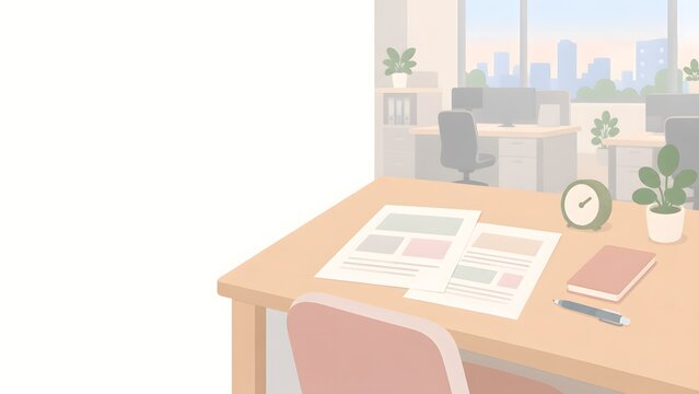 Simple Office Desk with Documents and Clock for a Manageable Work Setup