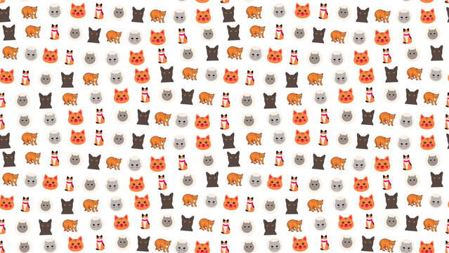 Pattern of cute cartoon cat illustrations
