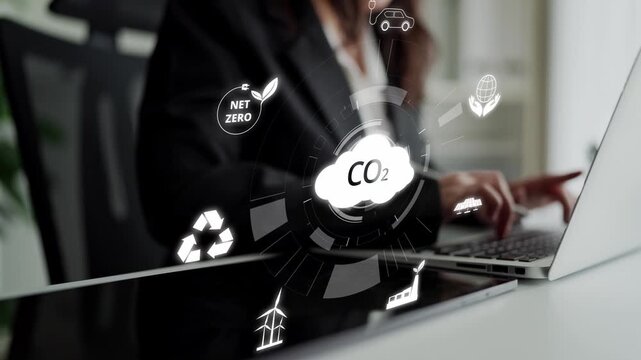 Net zero goals and CO2 reduction strategy driving sustainability, green energy integration, net zero emissions policies, and climate-friendly sustainability solutions for business and society. Muxer