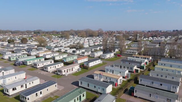 Aerial view of a large mobile home park on a clear day