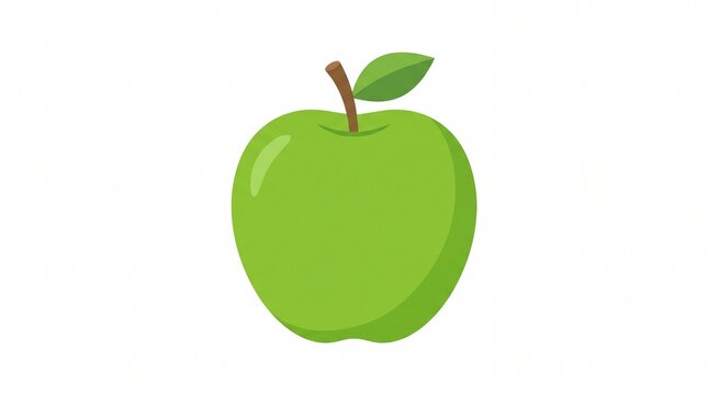 Green apple vector illustration featuring stem and leaf isolated on white