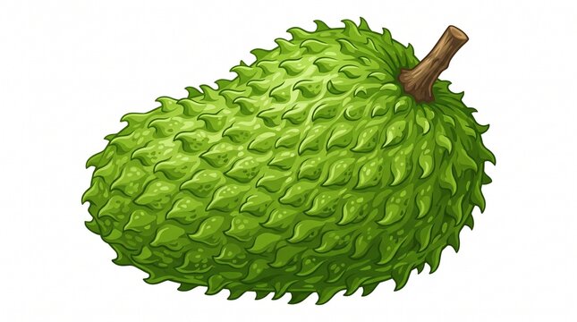 Green prickly soursop fruit illustration isolated on white background