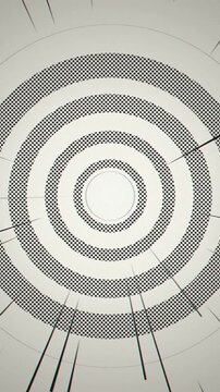 Black halftone dot concentric circles expanding seamless loop