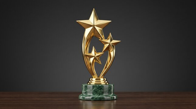 Elegant gold star trophy prize on marble base representing success winning and business recognition