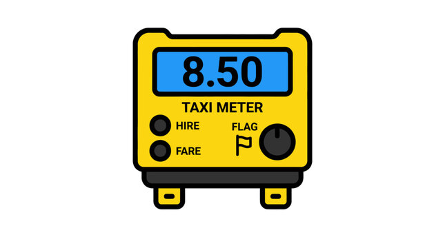 Digital yellow taxi fare meter display illustration.
