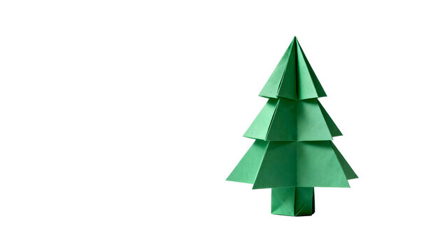 Green paper Christmas tree origami isolated on transparent background