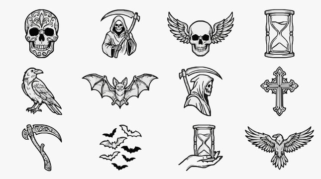 Elegant Black and White Death and Time Symbols Art Collection