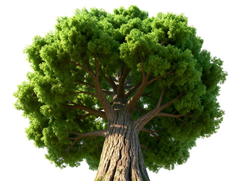 Large Mature Broadleaf Tree With Dense Green Foliage Against White Background
