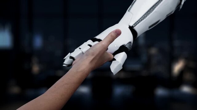 A hand reaches towards glowing digital icons symbolizing automation, illustrating modern technology impact on business efficiency and productivity in a sleek workspace. Synapse