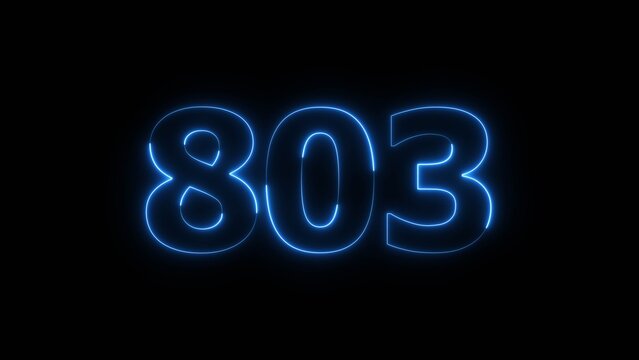 Abstract Glowing Beautiful Blue Neon Number 803 on Black Background 4k Illustration.