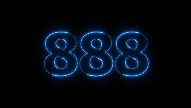 Abstract Glowing Beautiful Blue Neon Number 888 on Black Background 4k Illustration.