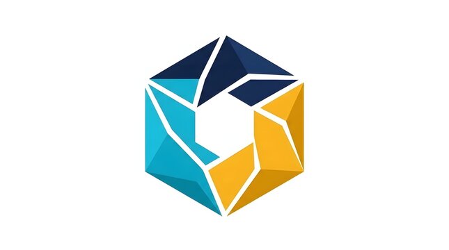 Abstract geometric hexagon logo design with colorful low poly triangular shapes isolated on white background