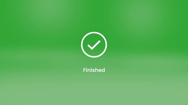 Finished notification with checkmark for digital banking, e-commerce payment confirmation idea Loading circle with checkmark icon on green background
