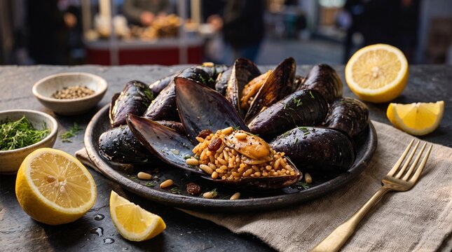 Traditional Turkish Midye Dolma Stuffed Mussels