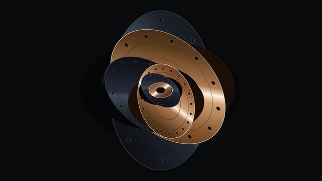 Industrial mechanical flanges rotating in layered metallic assembly