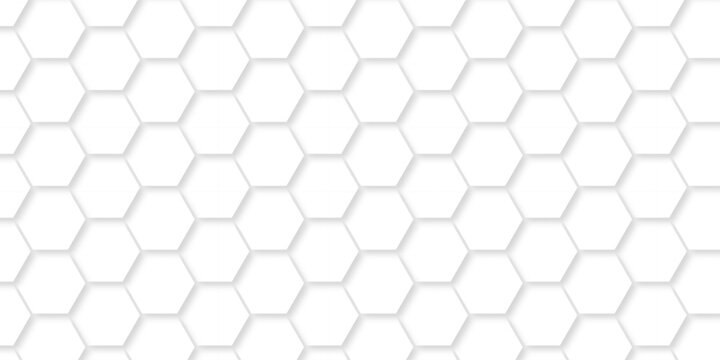 White hexagon type paper texture abstract grid tile seamless hexagon wall. white paper texture futuristic web business. honeycomb template banner texture background.	
