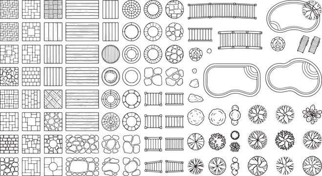 Landscape Architecture Plan Symbols Set for Garden Design and Site Planning Vector