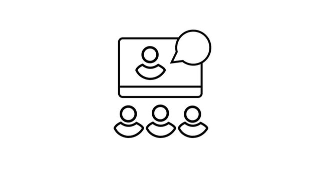 Online business meeting icon animation. Contains conference, teamwork, communication, collaboration, discussion, seminar, interview, workplace, training, classroom white background animation 