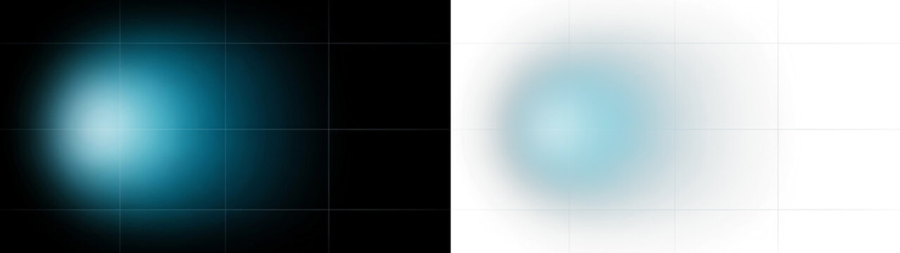 Abstract glowing blue light effect with soft radial gradient, ethereal energy flare on dark and transparent backgrounds, digital art design element for creative projects