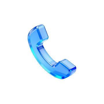 Transparent Blue Glass Telephone Receiver Icon Isolated On White Background