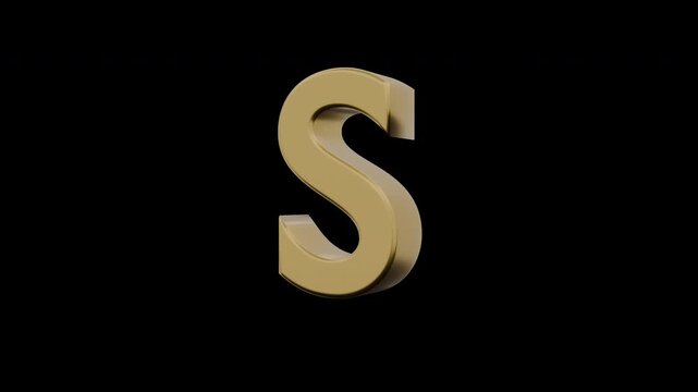 3D Gold Letter S Rotating Animation on Isolated on Transparent Background Loop