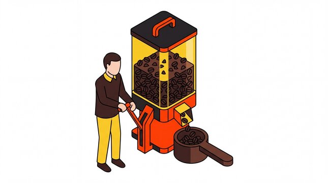 Coffe botlle vektor isometric man using coffee dispenser machine