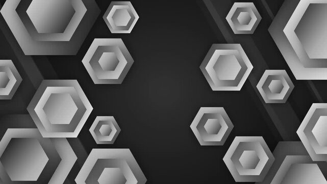 Colorful Glowing Hexagon Technology Background Animation, Colorful glowing hexagon frames in blue, teal and pink surround a dark navy background, creating a modern abstract technology design