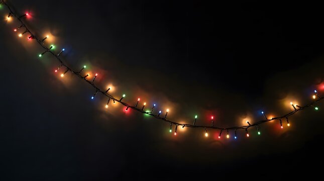 Softly blurred string lights generate a vibrant colorful bokeh effect beautifully displayed against a dark and intentionally out of focus backdrop