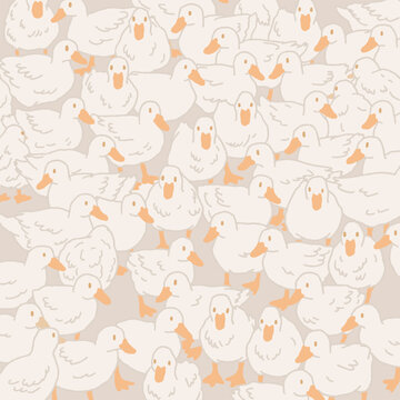 Cute ducks packed seamless background pattern illustration in warm and cozy colors